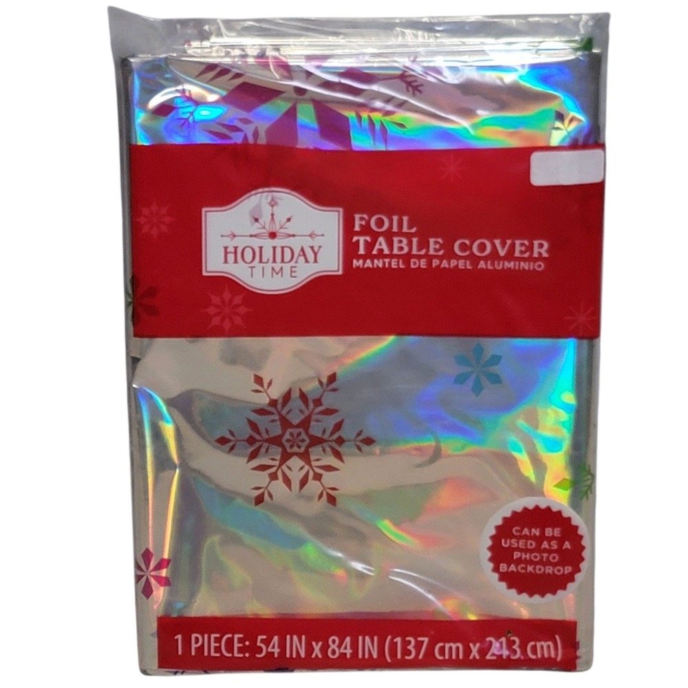 Holiday Time Foil Table Cover Snowflake 54x84 Iridescent Christmas Party Holiday